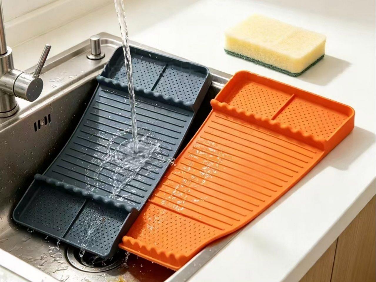 Yellow food-grade silicone BBQ tool mat with utensil organizer slots
