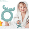 BPA Free One-Piece Elk Shape Silicone Baby Teether Ring – Multi-Point Gum Massager Wrist Teether for 3 Months+, OEM/ODM Available