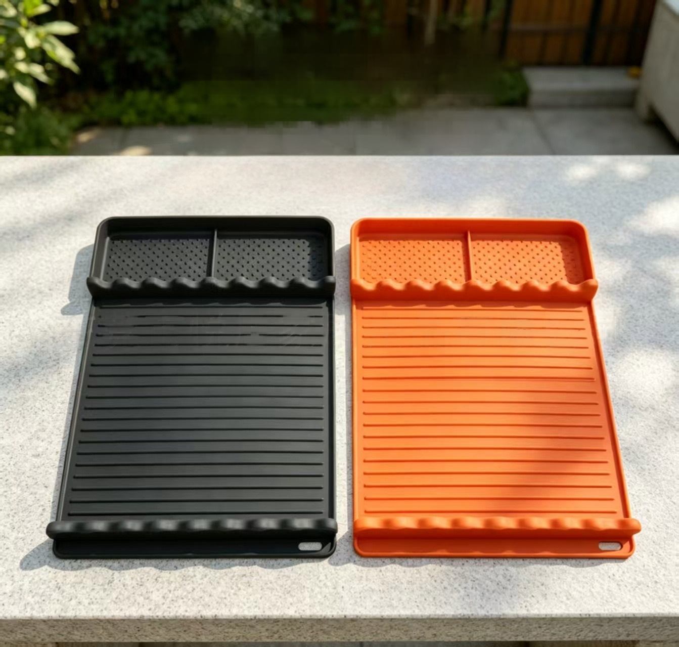 Gray food-grade silicone BBQ tool mat for grill-side countertop protection