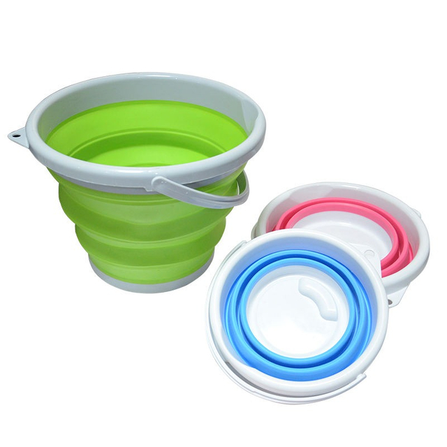 Collapsible Silicone Bucket 3L / 5L / 10L – Portable Foldable Water Pail with Hook & Bottom Groove for Outdoor, Camping, Fishing & Home Cleaning | OEM Custom