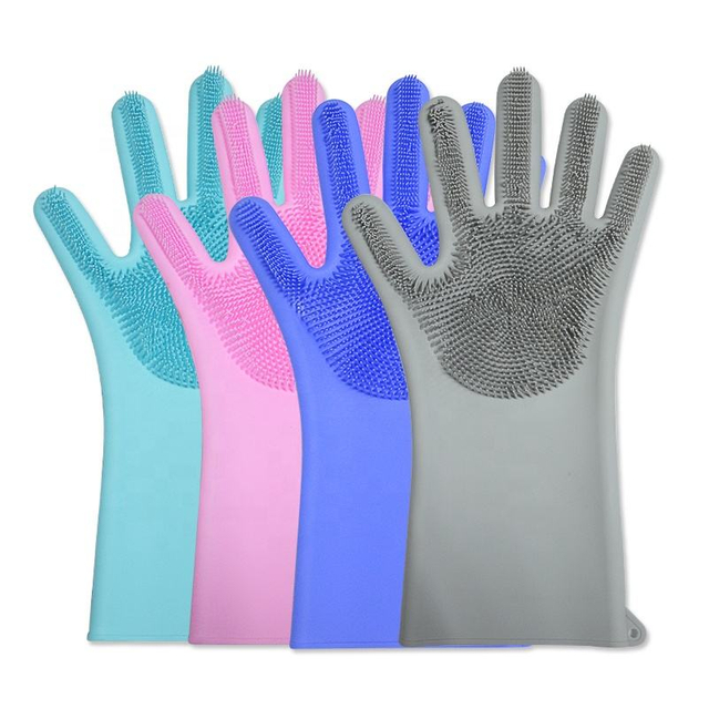 Food Grade Silicone Magic Cleaning Gloves with Brush – 2-in-1 Dishwashing Scrubber Gloves | OEM Custom