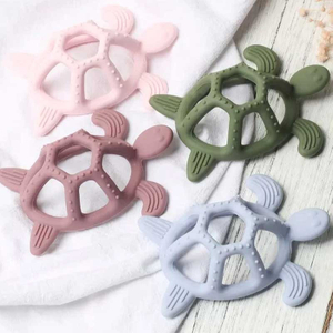 Silicone Turtle Teether — 3D Multi-Texture Baby Teething Toy with Open-Frame Grip Ring