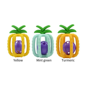 Silicone Pineapple Teether — Open-Cage Tropical Fruit Teether with Rolling Bell