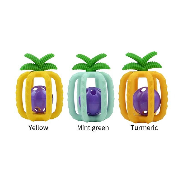 Silicone Pineapple Teether — Open-Cage Tropical Fruit Teether with Rolling Bell