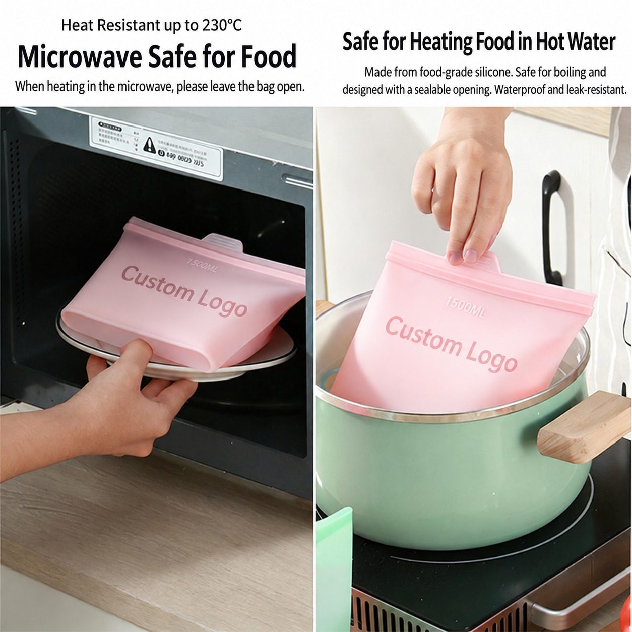 Food-grade reusable silicone storage bag for refrigeration microwave and boiling use