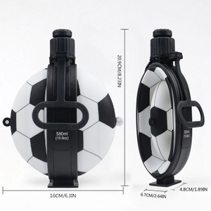 Football Shape Collapsible Silicone Water Bottle with Compass & Carabiner – 580ml BPA-Free Foldable Sports Bottle | Custom Logo OEM