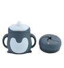 BPA Free Penguin Silicone Baby Snack & Drink Cup 3-in-1 – 300ml Toddler Training Sippy Cup with Straw Lid, OEM/ODM Available