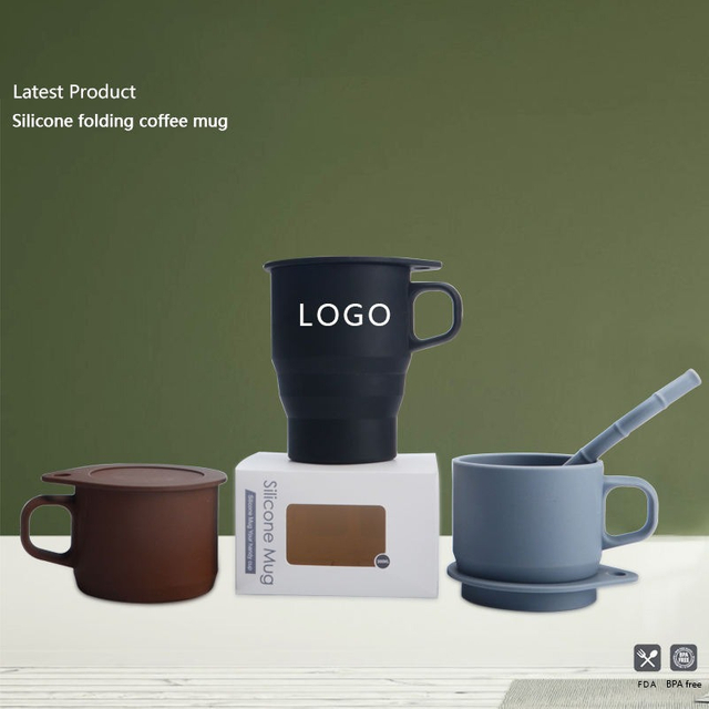 Collapsible Silicone Coffee Mug with Lid & Straw – 350ml BPA-Free Foldable Travel Mug for Office, Camping & Outdoor | Custom Logo OEM