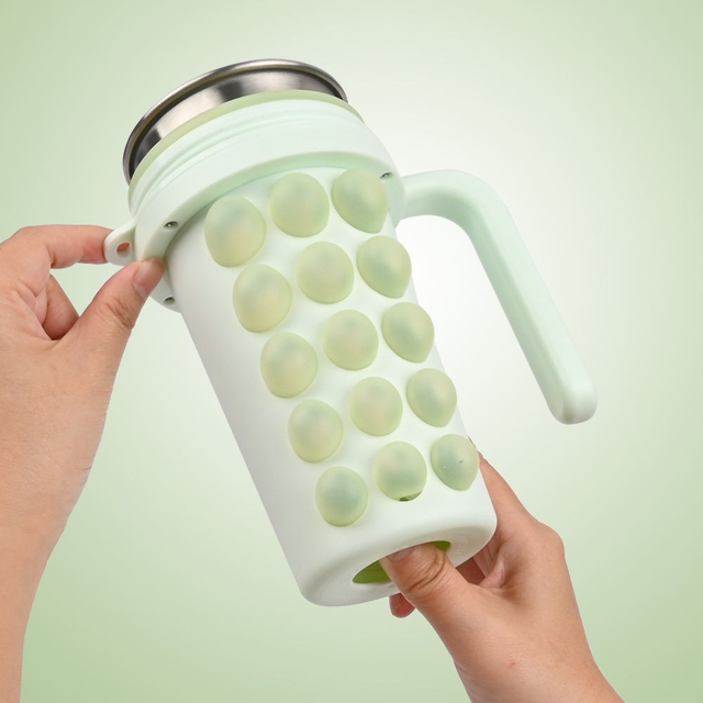 2-in-1 Ice Ball Maker Tumbler 600ml – Silicone Bubble Ice Mold Cup with Straw, Handle & Stainless Steel Inner Pot | OEM Custom Logo