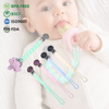 Catenella con clip per ciuccio in silicone – Stile twist/cuore/lettera, clip in metallo incorporata, senza BPA